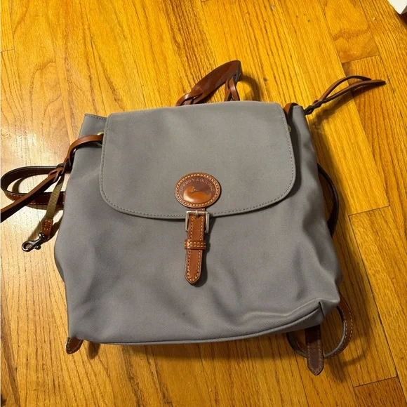 Gray and Brown Dooney and Bourke Leather Backpack Dooney & Bourke Mini Backpack Nylon Leather Gray 12 W x10 H  main image 3